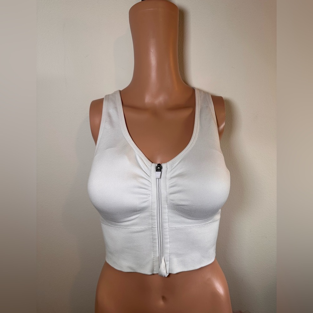 Velocity white sports bra workout crop top extra support razorback gym large